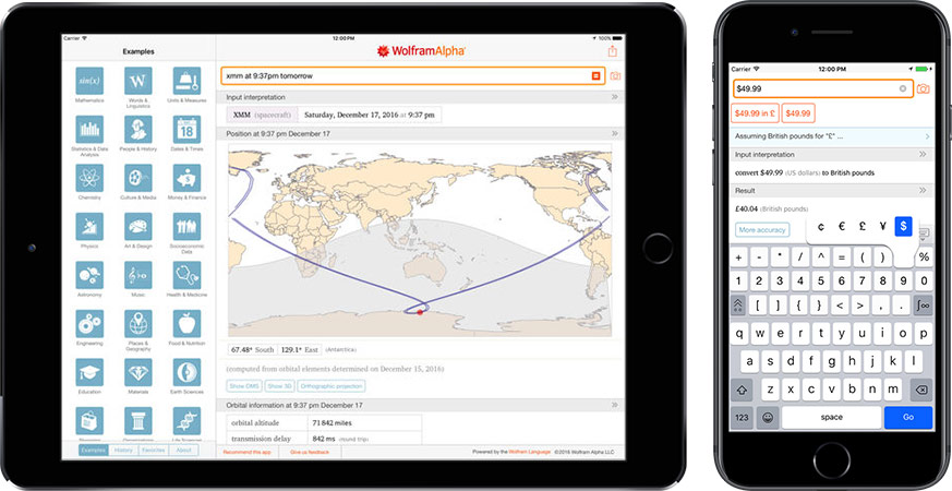 iPadのWolfram Alphaアプリのスクリーンショット