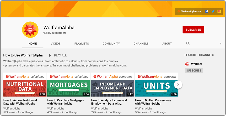 Wolfram|Alpha YouTubeチャンネルの画像